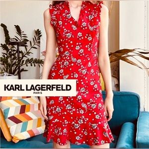 Karl Lagerfeld ❤️🤍 Red Floral Ruffle Sleeveless Mini Dress 8